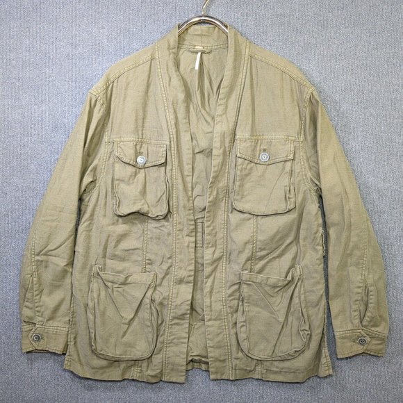 Free People Army Cargo Jacket Womens Medium Green Canvas Open Front Utility - Picture 1 of 15